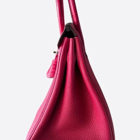 Hermes Pink Frambois Togo & Crocodile Touch Birkin 25 - Picture 4 of 8